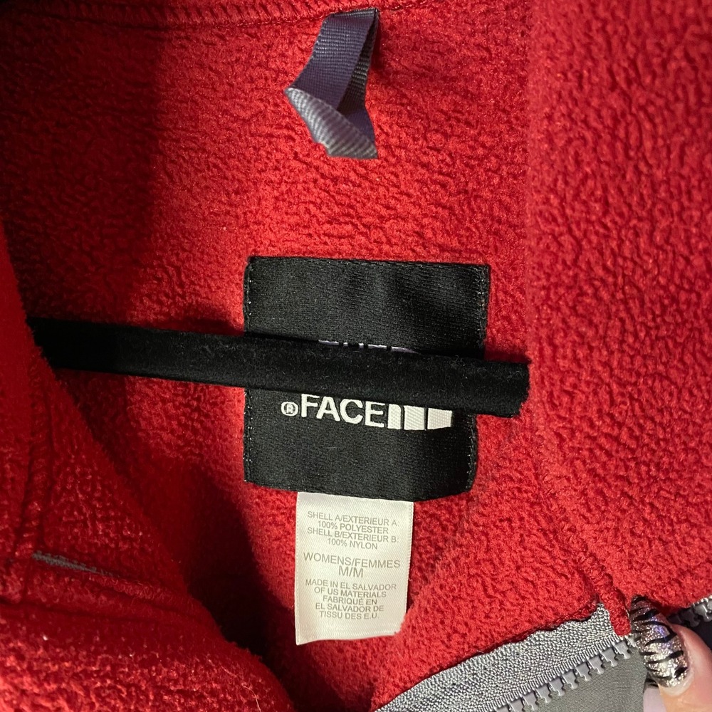 The North Face Denali Fleece Jacket Womens Medium Red Grey‎ Full Zip Mock Neck - Picture 6 of 7